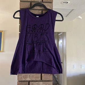 Good vibes crew uplift crop top purple peace sign high low sleeveless tank